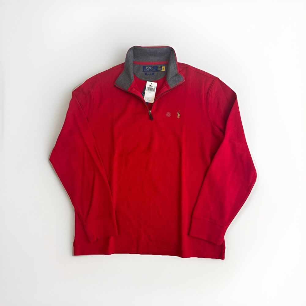 Polo Ralph Lauren 1/4 Zip Sweater Mens Large Red Estate Rib Comfort Soft Casual